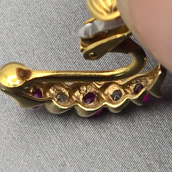 VTG Gold-Filled Pink Tourmaline & Lab Grown Diamonds Clip-On 1/2 Hoop Earrings - Picture 8 of 10